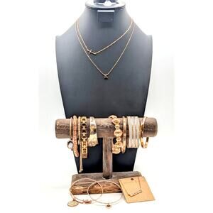 Rose Tone Jewelry Lot of Three Necklaces and Eleven Bracelets